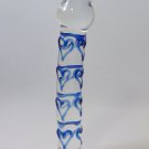NEW Glass Massager-7 1/4" Curved Dildo Dong Anal Plug, Blue Heart Engraved G-067