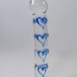 NEW Glass Massager-7 1/4" Curved Dildo Dong Anal Plug, Blue Heart Engraved G-067