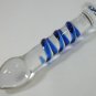NEW Glass Massager-6.75" Straight Dildo Dong Anal Plug, Blue Spiral on Clear Shaft G-037