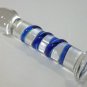 NEW Glass Massager-6.75" Straight Dildo Dong Anal Plug, Blue Spiral on Clear Shaft G-037