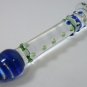 NEW Glass Massager-6 3/4" Straight Dildo Dong Anal Plug W/Base, Blue Head & Beads G-040