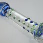 NEW Glass Massager-6 3/4" Straight Dildo Dong Anal Plug W/Base, Blue Head & Beads G-040