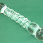 NEW Glass Massager-7 3/4" Curved Dildo Anal Plug, Engraved Spiral & Beads, Dbl Heads, Clear G-042