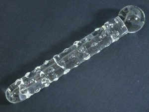 NEW Glass Massager-8" Straight Dildo Dong Anal Plug, Clear Dong & Beads G-048