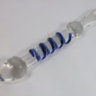 NEW Glass Massager-9" Straight Slim Wand Dildo Dong with Handle, Blue Spiral G-049