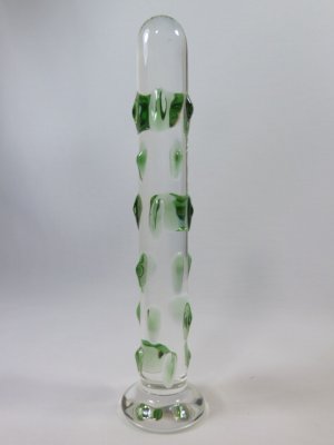 NEW Glass Massager-8" Straight Dildo Dong Anal Plug, Green Rain Drops G-056
