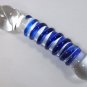 NEW Glass Massager-6 3/4" Curved Dildo Dong Anal Plug, G-Spot, Blue Spiral Engraved G-058