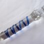 NEW Glass Massager-8 1/8" Curved Dildo Dong Anal Plug, G-Spot, Blue Spiral, Clear Beads G-059