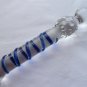 NEW Glass Massager-8 1/8" Curved Dildo Dong Anal Plug, G-Spot, Blue Spiral, Clear Beads G-059