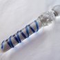 NEW Glass Massager-8 1/8" Curved Dildo Dong Anal Plug, G-Spot, Blue Spiral, Clear Beads G-059