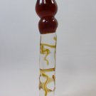 NEW Glass Massager- 6 1/4" Dildo Dong Anal Plug, Amber Curved Head, Gold Snake Engrave G-062