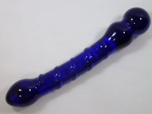 NEW Glass Massager-8" Curved Dildo Dong Anal Plug, Dark Blue Spiral G-063