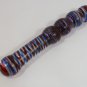 NEW Glass Massager-8" Curved Wand Dildo Dong w/Handle, Red Blue Spiral Imprint G-065