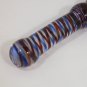 NEW Glass Massager-8" Curved Wand Dildo Dong w/Handle, Red Blue Spiral Imprint G-065