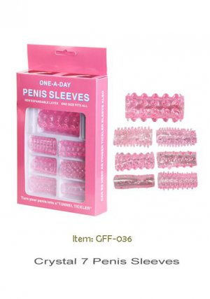 NEW ONE-A-DAY 7 PENIS SLEEVES, EXPANDABLE LATEX, ONE SIZE FITS ALL GFF-036