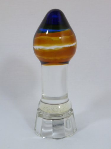 NEW GLASS MASSAGER 4 3/4" LED LIGHT ANAL BUTT PLUG AMBER BLUE HEAD 009