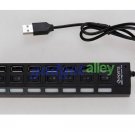 USB 2.0 High Speed 7-Port HUB with Independent Switch Power Adapter Included Blk for Windows 7
