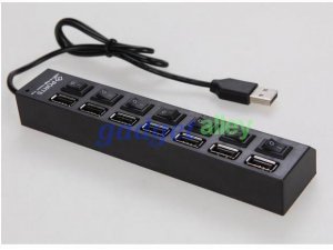 USB 2.0 High Speed 7-Port HUB with Independent Switch AC Power Adapter Included Blk for Linux