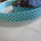 Light Blue with Brown Polkadot Ribbon 5/8" - 1 Yard