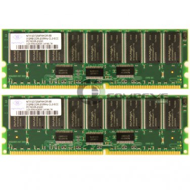 Nanya 1GB 2x512MB PC1600 ECC Reg 184-pin DIMM Memory Module NT512D72S4PAKGR-8B