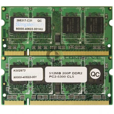 Simpletech 1GB (2x 512MB) PC2-5300 DDR2-667MHz CL5 200-pin SoDimm Memory Mobile