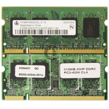 1GB (2x 512MB) PC2-4200 DDR2-533MHz CL4 200-pin SoDimm Memory Mobile