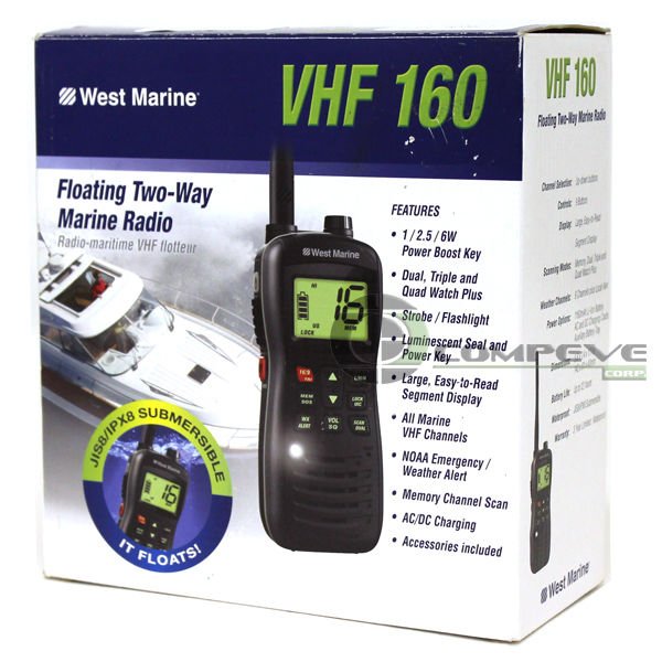 WEST MARINE VHF160 Floating 6W Handheld VHF Radio NOAA Emergency Two