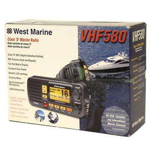 WEST MARINE VHF580 Black Fixed Mount VHF Radio Class D JIS8 Safety LCD