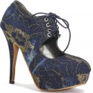 New Dark Blue Embroidery 4.7"Heels Pump shoes US7