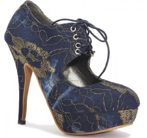 New Dark Blue Embroidery 4.7"Heels Pump shoes US7
