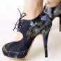New Dark Blue Embroidery 4.7"Heels Pump shoes US7
