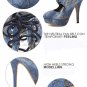 New Dark Blue Embroidery 4.7"Heels Pump shoes US7