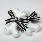Ruby Dog Bone With Black and White Ribbon Salt and Pepper