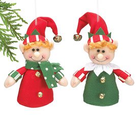 Mr & Mrs Elf shaped Elves Christmas Tree Plush Ornaments (2 pcs)