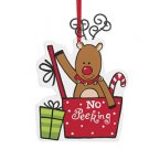 No Peeking Reindeer hand painted wooden ornament with wire antlers