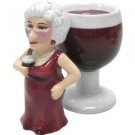 Biddys Magnetic Old Woman Biddy Drinking Wine Salt and Pepper