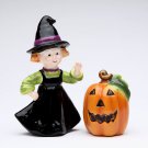 Halloween Witch Girl and Pumpkin Salt and Pepper