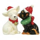 Mwah Magnetic Holiday Chihuahuas Dog Wearing Santa Hat Salt and Pepper Shaker