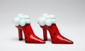 Ruby Red Polka Dot High Heel Shoe Salt and Pepper