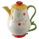 Petal Daffodil Flower Stacked Tea For One With Hand Sculpted Details.