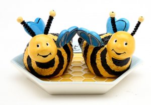 Whimsical Bee Salt and Pepper with Honeycombed Tray Salt and Pepper