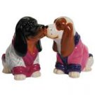 Boy and Girl Basset Hound Dog Wearing Robes Salt and Pepper