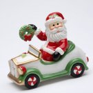 Christmas - Santa Claus Driving Car and Holding Wreath Salt and Pepper