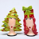 Whimsical Dolly Mama Christmas Tree and Gift Ladies Salt and Pepper