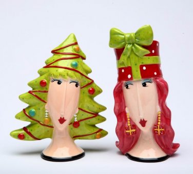 Whimsical Dolly Mama Christmas Tree and Gift Ladies Salt and Pepper