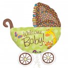 Welcome Baby! Baby Buggy w Giraffe Tiger Butterfly 31" Foil Balloon Party Supply