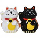 Black and White Good Luck Cat Couple Salt and Pepper