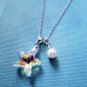 Handmade Sparkling Sterling Silver Necklace with Swarovski Starfish and White Pearl