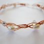Intricate copper braided bracelet with pearls and Swarovski crystal-white/peach/mauve-clear-wedding