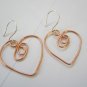 Unique handmade copper heart earrings with sterling silver earwire-rose gold color